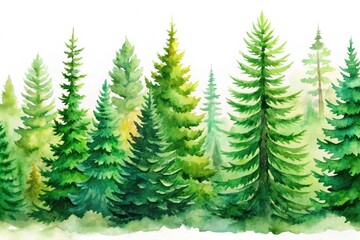 Hand-drawn watercolor fir tree illustrations perfect for Christmas decor and nature lovers, featuring lush evergreen designs on a white background, ideal for holiday-themed projects.
