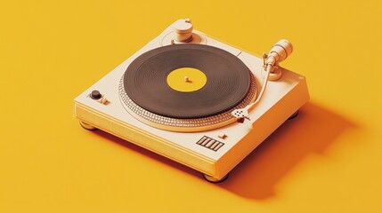 Fototapeta premium Vintage record player on a vibrant orange background. 