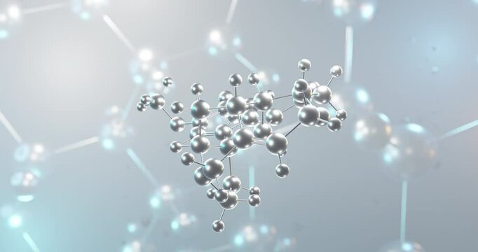 Brucine rotating 3d molecule, molecular structure of alkaloid, seamless video