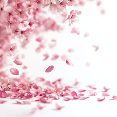 Delicate pink flower petals falling gracefully against a soft background.