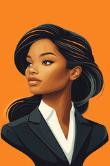 Illustration of a black woman in a suit, with sleek hair and a confident gaze