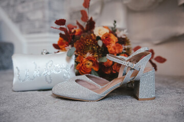 Wedding flowers and shoes on a wedding day