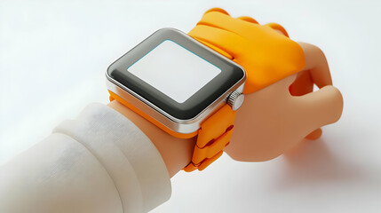 3D Illustration Smartwatch Orange Band Mockup