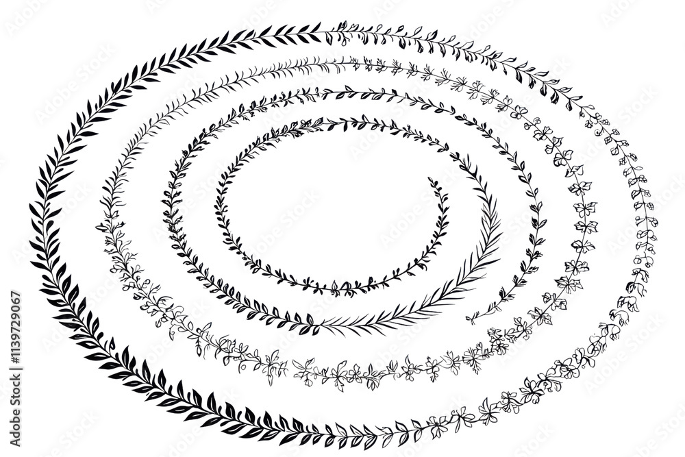 Poster intricate spiral floral patterns botanical art design elements minimalist style close-up view nature