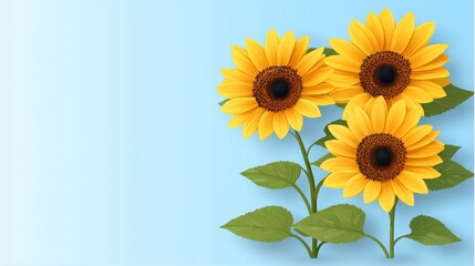 Obraz premium Bright Sunflowers on Soft Blue Background for Vibrant and Cheerful Designs