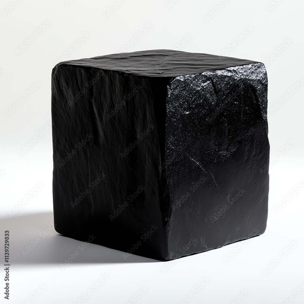 Aufkleber a minimalist black cube emphasizing shape and texture on a clean background.