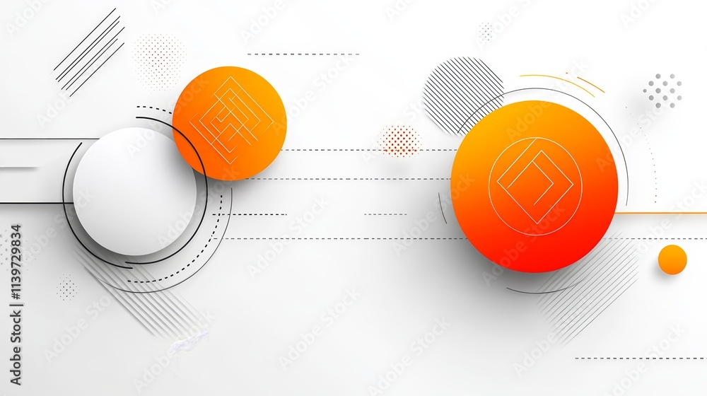 Poster Abstract tech background with orange circles and geometric shapes