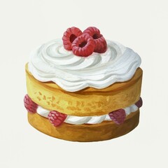 Illustration of a sponge cake with cream and raspberries
