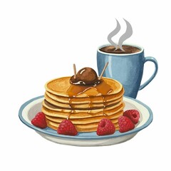 Illustration of breakfast pancake and coffee
