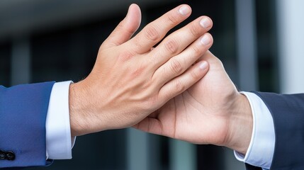 Obraz premium Close-up of Two Businessmen Shaking Hands to Symbolize Partnership and Collaboration