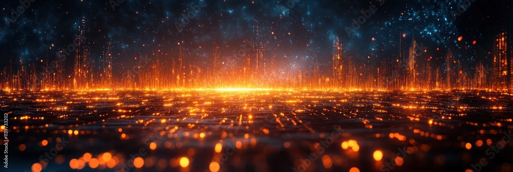 Aufkleber abstract digital landscape with glowing patterns and a cosmic background.