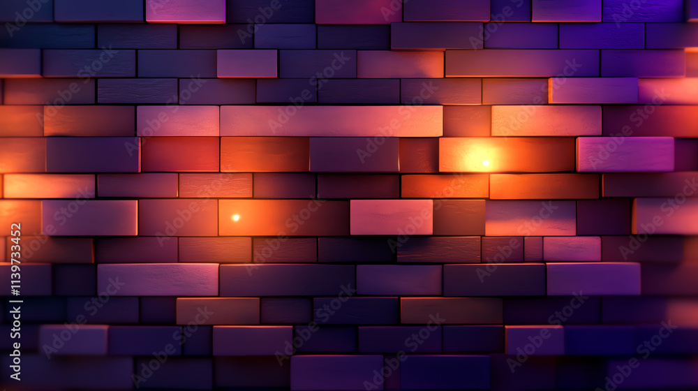 Poster abstract brick wall illuminated with colorful lights creating a vibrant pattern.