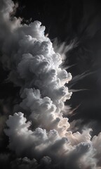 delicate cloud formation on dark gray backdrop, airy composition, gentle contrast