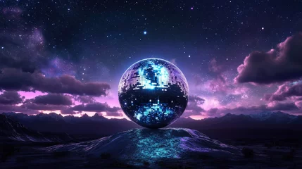 Disco Ball on a Hilltop Under a Starry Night Sky