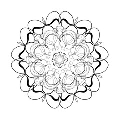 This mandala vector showcases an intricate, symmetrical design with geometric patterns and flowing lines, ideal for a wide range of design projects. The artwork combines elements of sacred geometry 
