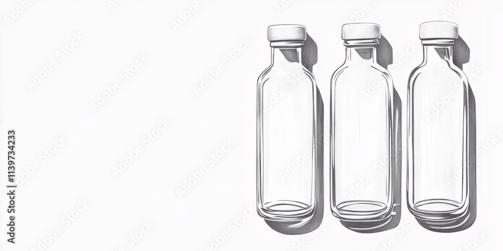 Poster elegant glass vials arranged with contrasting empty space creating a minimalistic aesthetic for desi