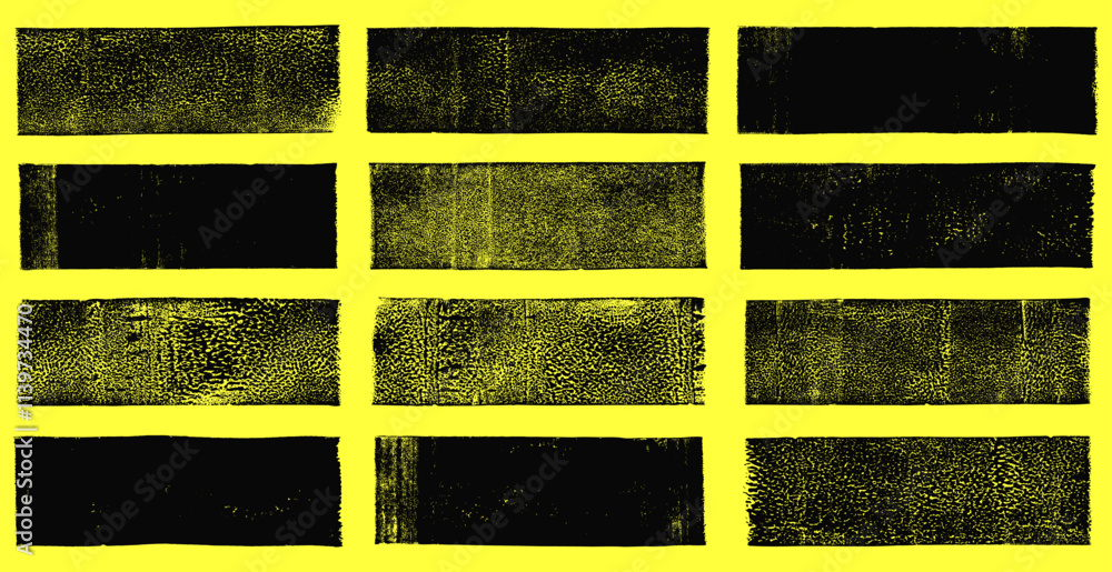 Fototapete linocut vector relief printing rectangle shapes, wide stripes rough textures collection. artistic li