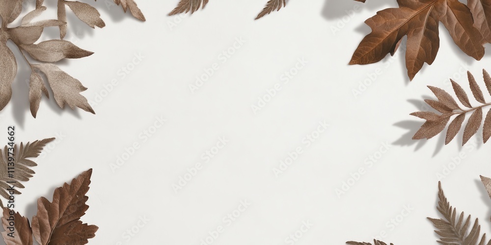 Poster elegant banner design featuring pressed copper leaves framing a spacious center for branding or text