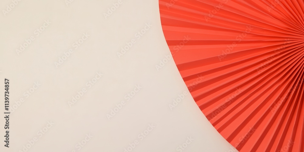 Poster decorative banner with red paper fans creating vibrant contrast against light background