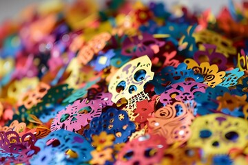 close up of colorful beads in a box