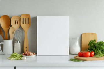 Modern Kitchen Counter with Blank Recipe Book
