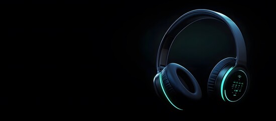 Illuminated headphones on black background.