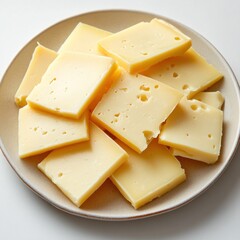 Slices of Swiss cheese on a plate.