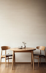 Fototapeta premium Modern interior design with light empty mock-up wall and gray furniture, loft and vintage of living room. Armchair, table with green plant in pot.