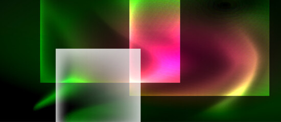 Fototapeta premium Glass squares with neon shiny light abstract background