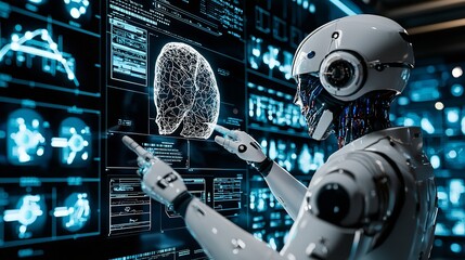 Fototapeta premium Human Robot Artificial Intelligence Business Interaction