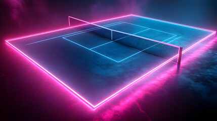 Neon Table Tennis Court 3D Illustration