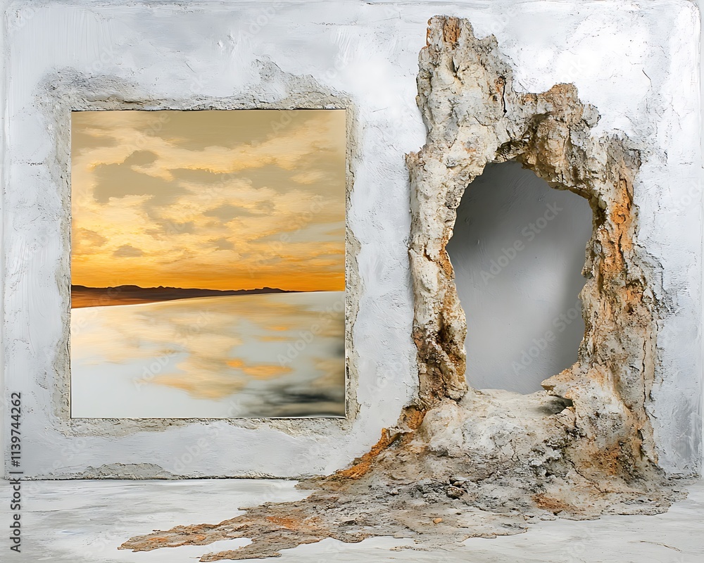 Poster opposition in abstract art, abstract diptych with smooth textures and open space