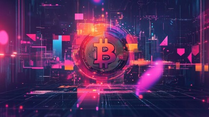 Digital Concept of Secure Blockchain Technology with Bitcoin Lock