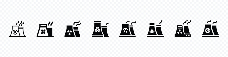 Nuclear power plant silhouette icon, Nuclear plant glyph icon, Nuclear power electricity icon set. Power related icons. Nuclear power plant line icon. 