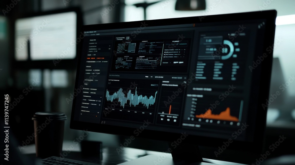 Poster computer screen displaying online advertising analytics dashboard