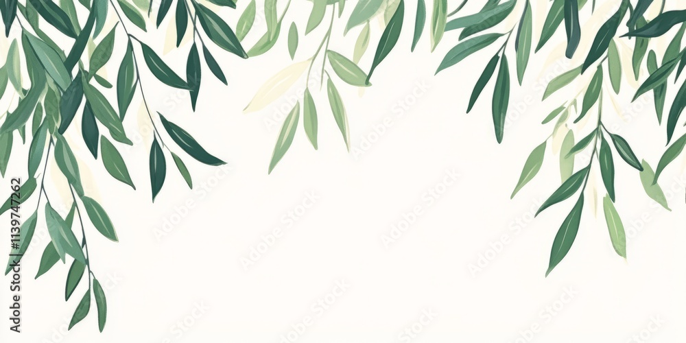 Poster elegant banner featuring willow twigs framing a spacious contrast-filled area, ideal for custom text
