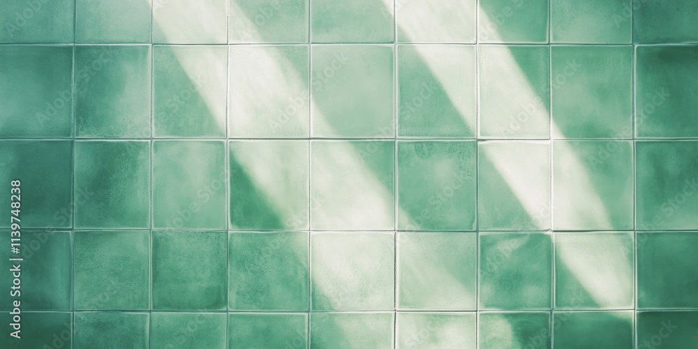 Poster Elegant jade tile banner highlighting contrast with empty center space and distinct clean shadows for modern design use