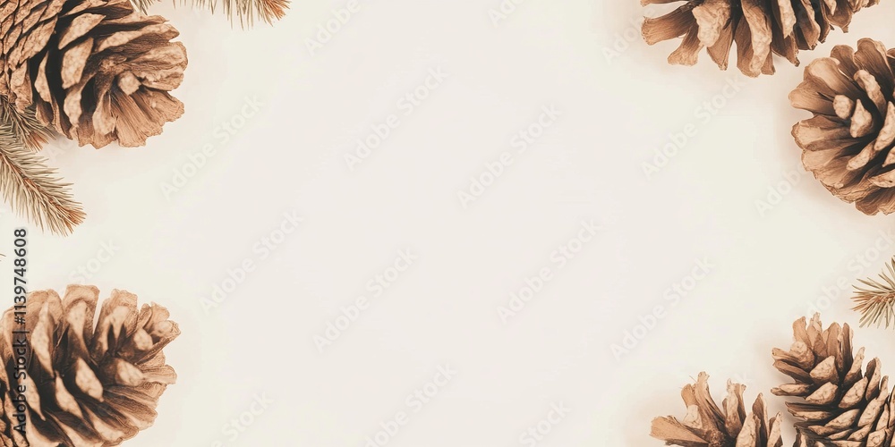 Poster Elegant banner featuring spruce cones with ample empty space for personalized messages or designs for seasonal events