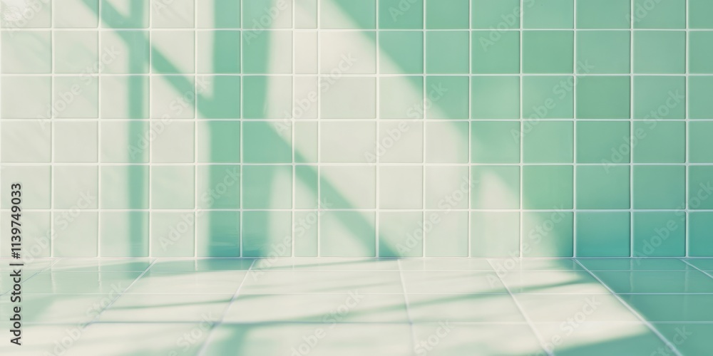 Poster jade tiles create a serene space with clean shadows and contrast for design inspiration