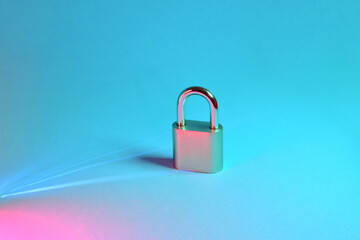 Naklejka premium General security concept, represented with a padlock on a blue background.