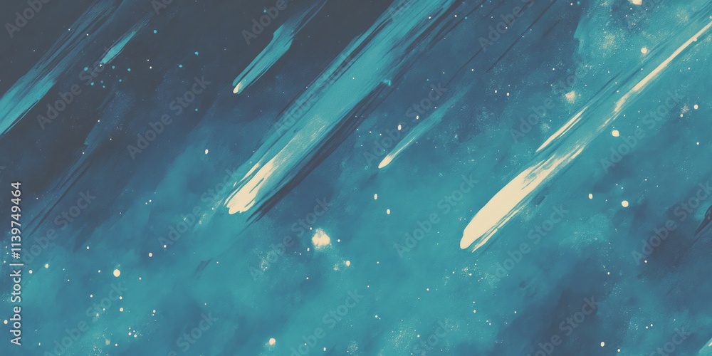 Poster textured background featuring dynamic comet tails against a starry sky in vibrant blue tones