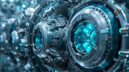 Fototapeta premium Futuristic metallic engine with glowing core.