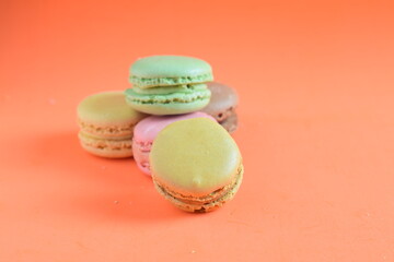 French sweet and assortment of macarons, varied and colored.