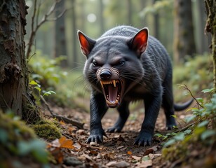 A cute black bear in the forest, showcasing its wild, furry appearance in its natural habitat