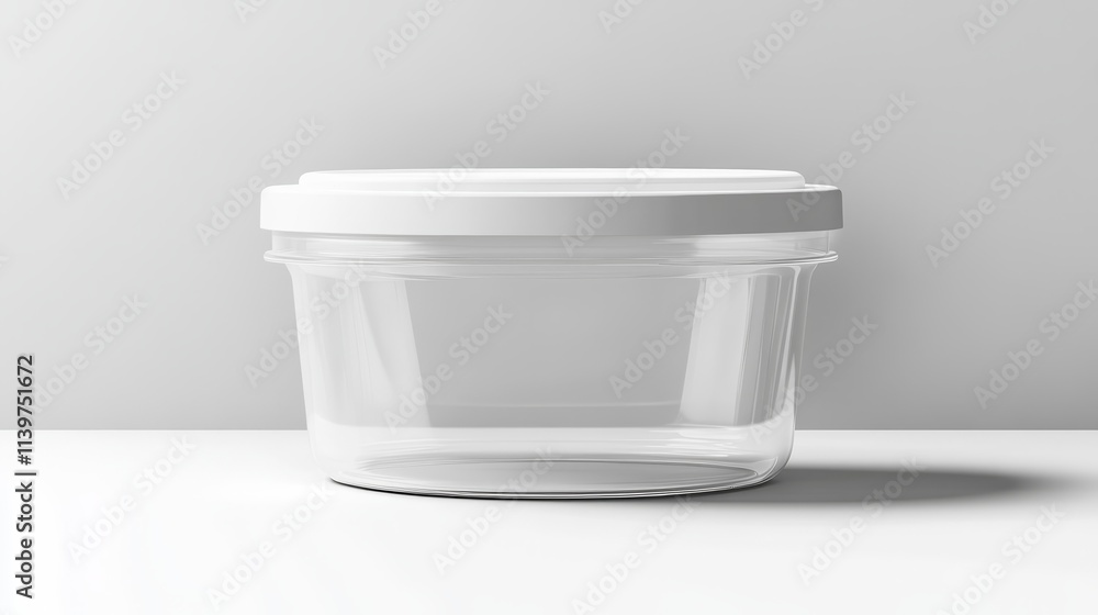 Poster empty clear plastic food container with lid.