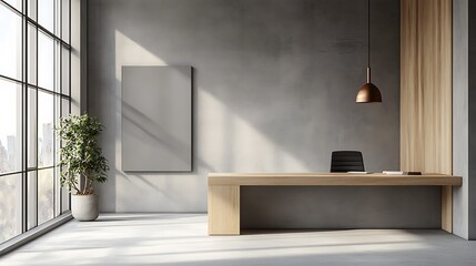 Modern office with open floor plan, neutral color palette, and ergonomic minimalist furniture