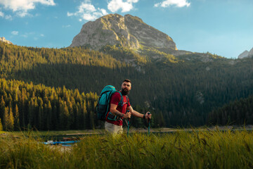 Hiker in a scenic mountain landscape