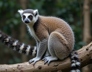 Obraz premium A ring-tailed lemur sitting on a tree in its natural habitat
