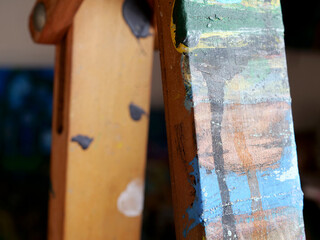 Close-up detail of a painter's old used easel