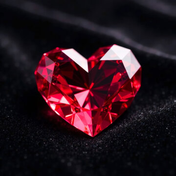 red ruby ​​or red diamond in heart shape on black velvet close up